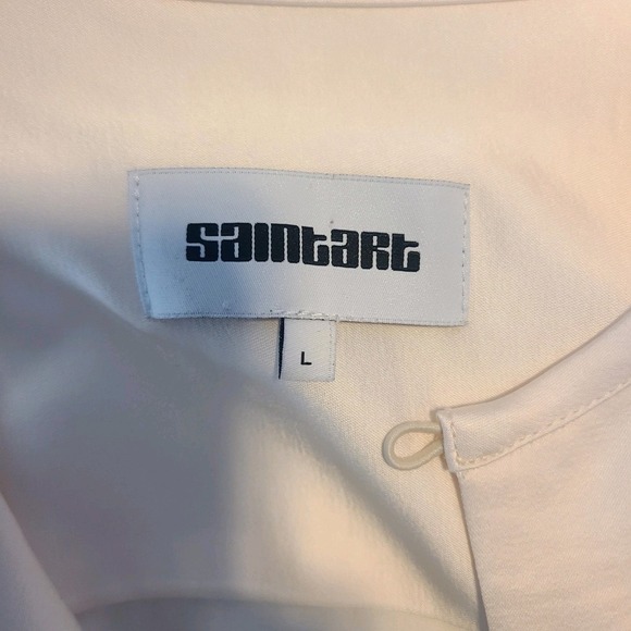 Saint Art Tuckernuck Isabel Satin Long Sleeve Midi Dress Ivory Modest Minimalist - Picture 8 of 9